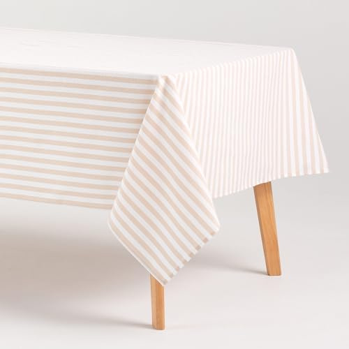 GAMUSI Mantel Antimanchas Rectangular Tela algodón Impermeable Rayas Beige, 140x180 cm