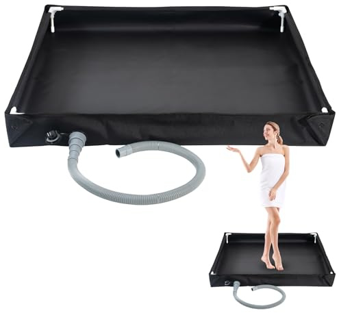 Bohrma Bärbar duschbricka, 2-i-1 hopfällbar campingduschbas, bärbar duschbricka, mobil med dräneringsrör, vikbar duschbas, bärbar, 80 x 80 x 10 cm, hållbar Oxford-vattentät tältmarkis