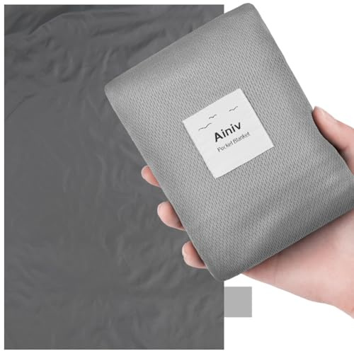 Ainiv Picnic Blanket, Mini Pocket Beach Mat 200 x 210 cm (5-8 People) Foldable, Lightweight Waterproof Sand Free, Foldable Thin Ground Sheet for Outdoor Camping Hiking Travel - Grey