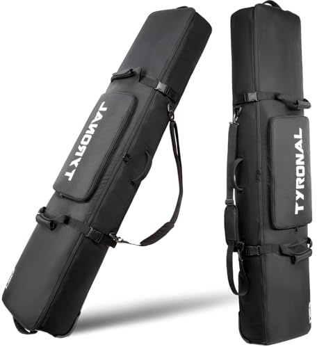 TYRONAL Snowboard Bag with Wheels,Heavy Duty 600D Polyester Oxford Wear-Resistant,Padded Snowboard Bag for Single Snowboard and Snowboard Boots. (DK BLK, 160CM)