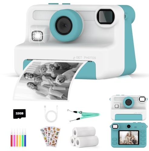 Macchina fotografica bambini istantanea,Regalo di Natale e Compleanno per giochi Bambina 4 5 6 7 8 9 10 11 12 Anni, Fotocamera Digitale Selfie 1080P con 3 Rotoli di Carta Termica e Scheda da 32GB