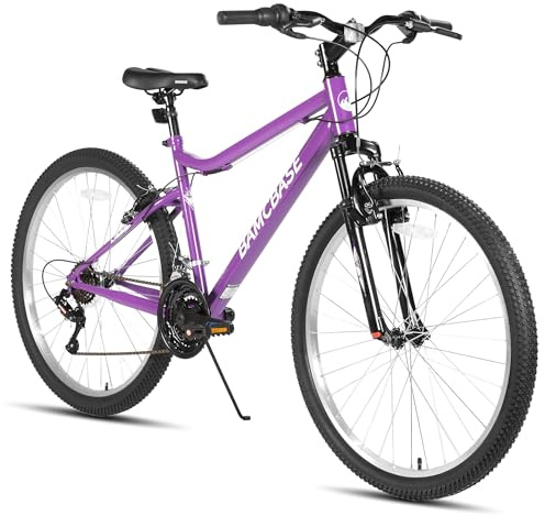 HILAND Lilac 26 Inch Women's Mountain Bike, 18-Speed High Carbon Steel Frame MTB with Front Suspension, V-Brakes, Ladies Hardtail Mountain Bike for Commuting, Purple