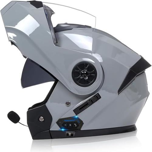 Casque de moto modulable Bluetooth pour hommes et femmes, homologué ECE/DOT, casque de moto adulte à visière relevable avec double visière anti-collision, casque intégral modulable S,L=59-60cm