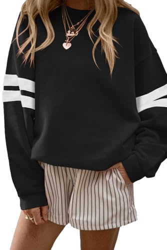 RUISHH Sweatshirt Femme Col Rond Sweater Oversized Rayées Pull à Manches Longues Y2K Streetwear