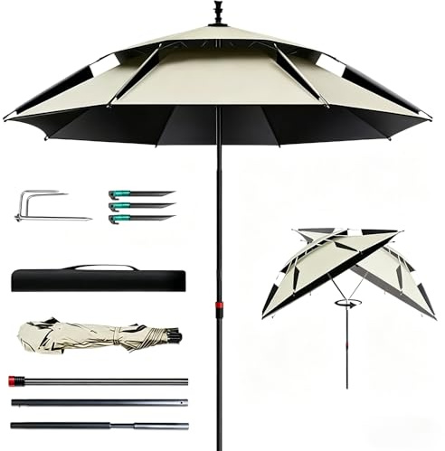 Shengou Ombrellone da spiaggia, Ø 160 cm, con orlo, girevole a 360°, ombrellone da viaggio, con borsa per il trasporto, ombrellone da giardino, protezione solare UV 50, parasol per balcone, giardino