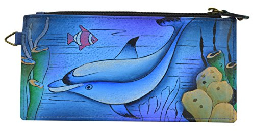 Anna by Anuschka Handbemalte Damen-Geldbörse aus echtem Leder, Verspielter Delfin, Einheitsgröße, Verspielter Delfin