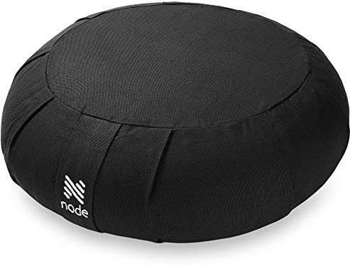 Node Fitness Zafu Meditation Cushion, 15 Round Buckwheat Yoga Pillow with Organic Cotton Cover - Black
