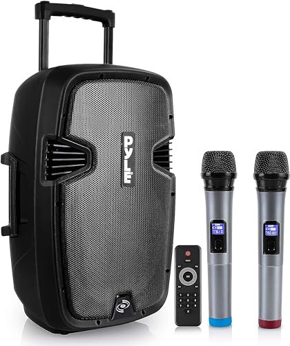 Pyle Partybox, Sistema de Karaoke con 2 Micrófonos, Sistema de Sonido Portátil Caja Activa de 1600W con Bluetooth, Caja de Karaoke, Sistema de Música, Batería Recargable, USB MP3 RCA, Radio FM