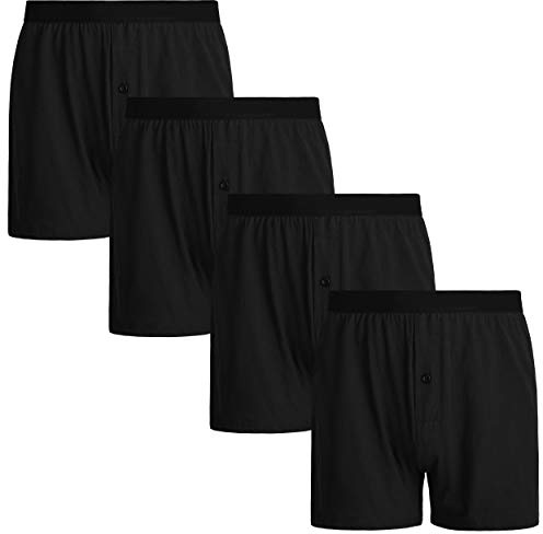 INNERSY Men's Boxer Shorts Loose Fit Button Fly Cotton Underpants Pack of 4 | Baggy Boxers, Long Leg Trunks Multipack, Anti Chafing Underwear, Casual/Sports/Sleep/Everyday Wear, Tag-free, Great Gift