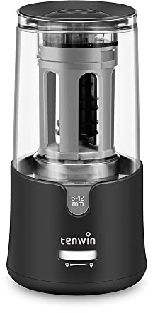 Temperamatite elettrico, temperamatite alimentato da adattatore CA con contenitore per pastelli da 6-12 mm, autostop per artisti, ufficio, scuola, portatile, resistente, nero