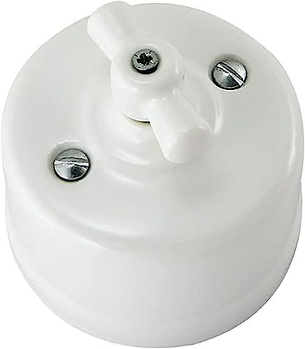 JESKING TRADING - Interruttore in porcellana vintage, 250 V, 10 A, installazione superficiale, colore: Bianco