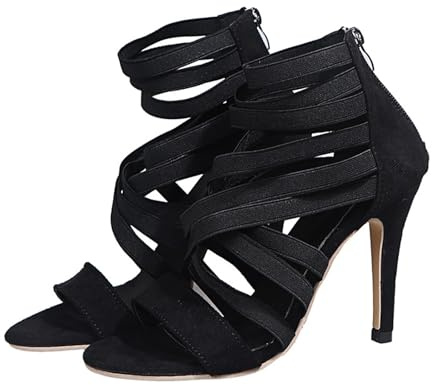 Pompes, Femmes Chaussures Talons, Hauts Femmes Sandales, Nouvelle Mode été Hauts Talons, Femmes Pompes,Sandales à Ligature,Noir,42 EU