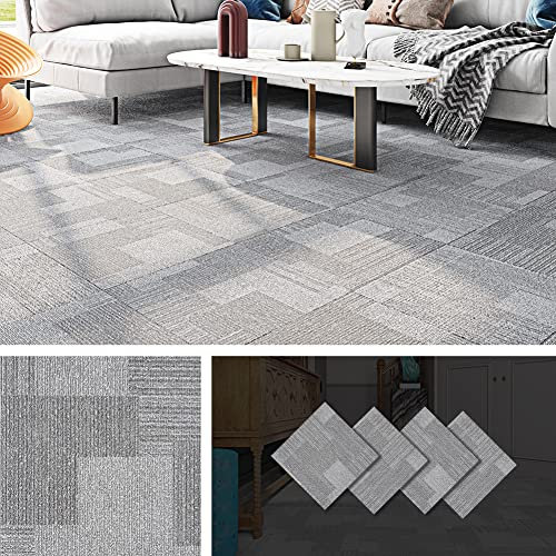 Livelynine PVC Bodenbelag Fliesenoptik Selbstklebend Vinylboden Grau Teppichfliesen Effekt Wasserdicht PVC Fliesen Selbstklebend 30X30 für Bad Wohnzimmer Küche Flur Schlafzimmer Laminatboden 4 Fliesen