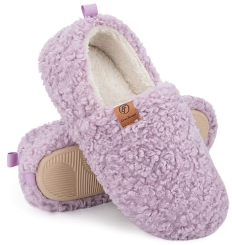 EverFoams Women Faux Shearling Indoor Slippers, Purple, 9-10 UK