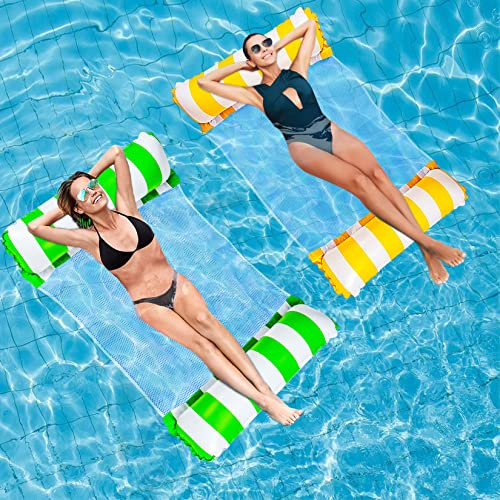Idota Flottant Hamac Gonflable 2pcs, 4 en 1 Flotteur Piscine Hamac Gonflable avec Filet, Fauteuil Gonflable Piscine, Hamac Piscine, Hamac Flottant Piscine pour Les fêtes(blu e Rosa)