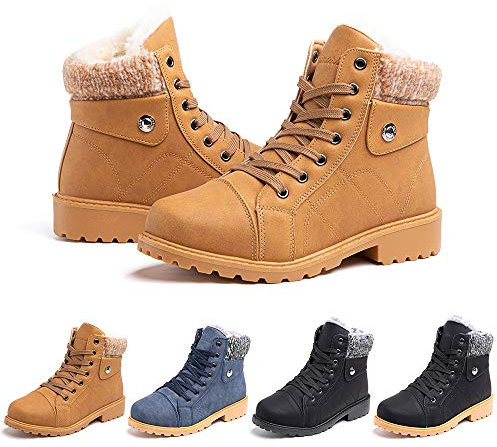 Winterschuhe Damen Gefüttert Boots Stiefeletten Stiefel Winter Schneestiefel PU Leder Frauen Warm Bequeme Stiefelette Braun Gr 36-43 EU Braun 43