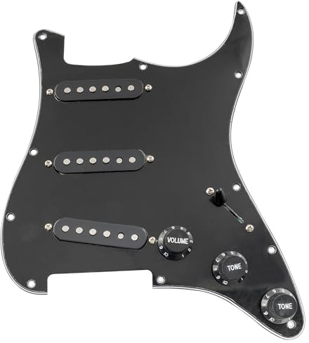 Musiclily Pro SE SSS Laddad Förkopplad Plektrumskydd Pre-Wired Pickguard med Staggered Alnico 5 Single Coil Pickup för Strat Style Elgitarr, 3-lager Svart