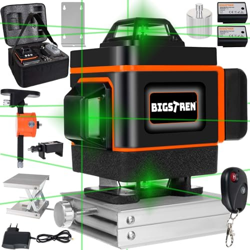 BIGSTREN Korslinjelaser grön självutjämnande 16 laserlinjer 4D 360 grader IP54 dammskydd fjärrkontroll väska 18763