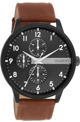 Oozoo Timepieces Herren Uhr in Brown/Black | Armbanduhr Herren mit Lederarmband | Schöne Uhr für Männer | Edle Analog Herrenuhr (45mm Gehäuse) in rund C11307
