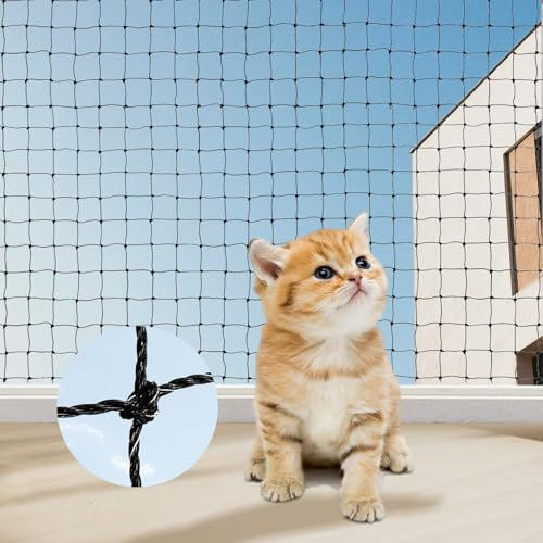 iMeshbean Balkonnetz für Katzen, 6x3m Katzennetz Drahtverstärkt Katzenschutznetz mit Befestigungsseil und Zubehör, Taubennetz Vogelschutznetz Schwarz für Fenster Terrasse Türen (6x3m)