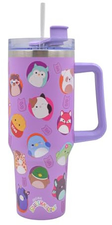 HOX Squishmallows Isolierbecher aus Edelstahl mit Strohhalm und Griff, für Wasser, Eistee, Kaffee oder Smoothie, 1200 ml