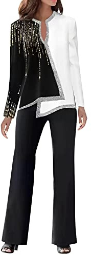 Cocila Leggings Fitness Trajes de 2 Piezas para Mujer, Camiseta Informal de Manga Larga, Pantalones de Pierna Ancha Sueltos, Conjunto de Dos Piezas, Traje Pantalones Transparencias