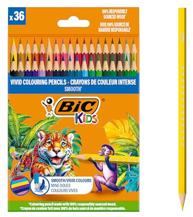 BIC Kids Buntstifte aus 100% verantwortungsvoll angebautem Holz, zum malen, in 36 Farben