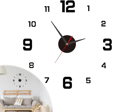 SELURK Reloj de Pared 3D 40cm con Números Adhesivos DIY Reloj de Pared con numeros Adhesivos Movimiento Silencioso, Diseño Modernos, Decoración para Mediano Salon, Dormitorio, Cocina y Oficina, Negro