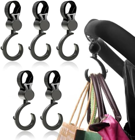 5 Piezas Gancho Multifuncional para Silla de Paseo, Gancho Silla Paseo Carrito Bébé, 360° Giratorio Ganchos Carrito Bébé, Ganchos Carro Bebé, Gancho para Colgar Cochecito, para Bolsas de la Compra