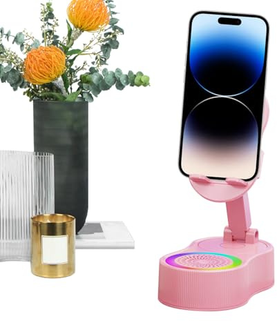 Soporte para teléfono con altavoz de inducción, soporte de audio inalámbrico con iluminación integrada, base de sonido para dispositivos móviles, escucha música, video streaming grabación TV