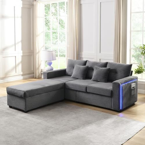 Divano a forma di L con funzione di sonno, divano ad angolo con funzione di sonno, divano a 3 posti, pouf rimovibile sovradimensionato, mobili modulari per soggiorno a forma di L (grigio)