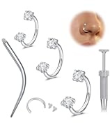 WillTen 20G 18G 16G hästsko näsring septum piercing smycken silver guld rosa, dubbel ädelsten näsring hästsko 6 mm 7 mm 8 mm små små rostfritt stål septum näsborre Labret Daith smycken