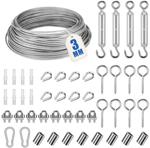 Acual 47 Tensores de Alambre Acero 304 20m PVC con 4 Tensores 8 Accesorios