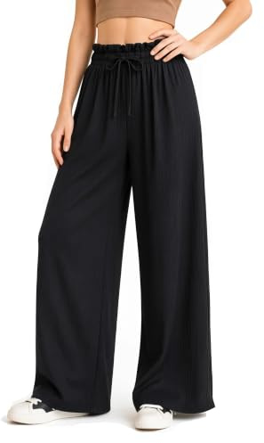 UDILEO Pantaloni Donna Estivi Palazzo a Gamba Larga Vita Alta con Elastico Leggeri Morbidi e Traspiranti B61 (IT, Testo, Taglia Unica, Regular, Regular, XL/XXL, Nero)