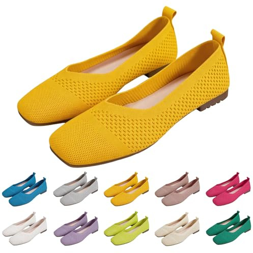 Sporty Ballerina Shoes Women: Slippers, Knitted Dress, Flat Shoes with Square Toe, Comfortable Soft Summer Shoes, Non-Slip Elegant Dance Shoes, Lightweight Barefoot Shoes for Work, Everyday Use