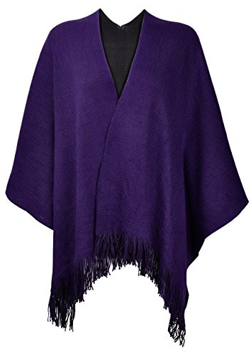 Cape Hiver de Femme en Cachemire Faux Avec Fringe - Les deux côtés utilisables (Violet)