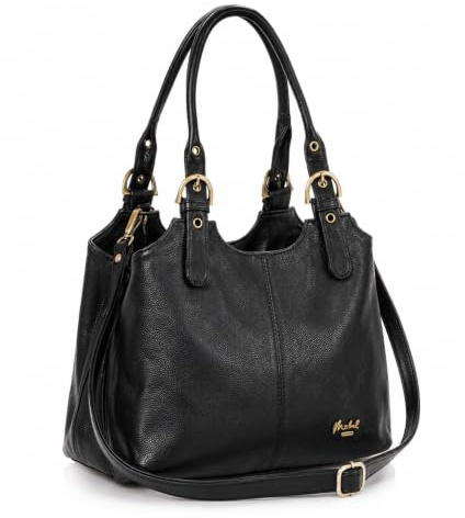 Mabel London Womens Multiple Compartments Handbag - Medium Size Bag with a Long Shoulder Strap - AMELIA (Black)
