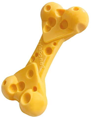 Nylabone Alternative au cuir brut, jouet à mâcher qui ne laisse aucun dégâts, os noué, arôme bœuf, pour les chiens de taille moyenne (jusqu’à 16kg), Chiens à mâchouillage puissant/extrême