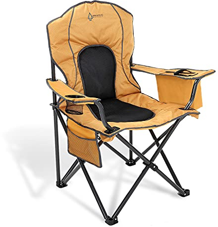 ARROWHEAD OUTDOOR Portable Folding Camping Quad Chair w/ 4-Can Cooler, Cup-Holder, Heavy-Duty Carrying Bag, Padded Armrests, Supports up to 330lbs
