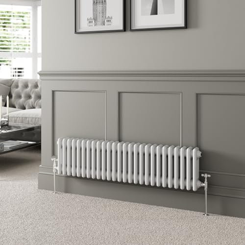 DuraTherm® 300 x 1190mm White Traditional Horizontal Designer Radiator Triple Column Colosseum Cast Iron Style Central Heating Panel Radiators Rad