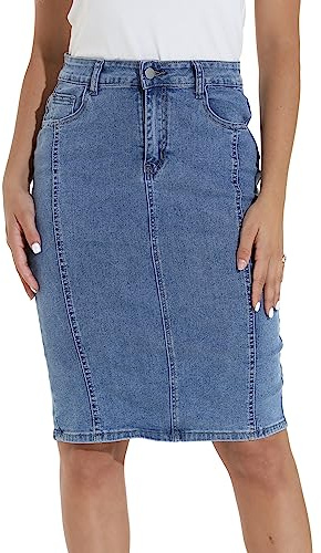 GUANYY Faldas de Mezclilla para Mujer Jean Skirts for Women Denim Below The Knee Pencil Skirt 3_Clear Blue Medium