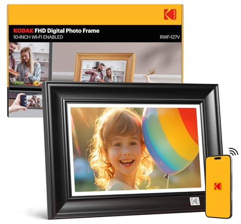 KODAK WiFi Digital Picture Frame, 1920 x 1200 HD Touchscreen Digital Photo Frame, 10.1 Inches Intelligent Electronic Picture Frame with 32 GB,Auto-Rotate, Share Moments Instantly Gifts(Wood Frame)