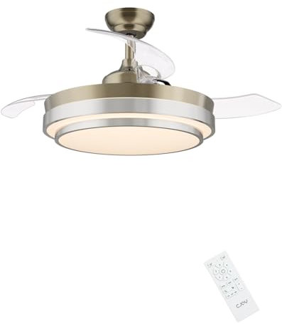 CJOY Ceiling Fans with Lights and Remote, Ceiling Fan with Retractable Blades, 42 inches Ceiling Fans with Lamps Invisible Reversible DC Motor Silent, Fan Light LED for Bedroom, 6 Speeds, Timing