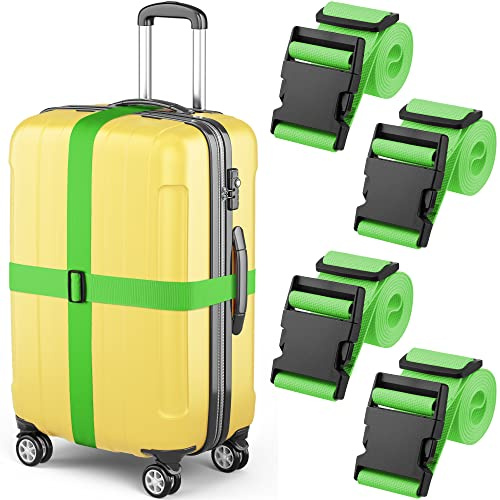 Luggage Straps - Neon Green, 78 Long, 2 Inches Wide, 4 Pack - Adjustable Nylon Belt for Travel Suitcases & Bags - by Mifflin