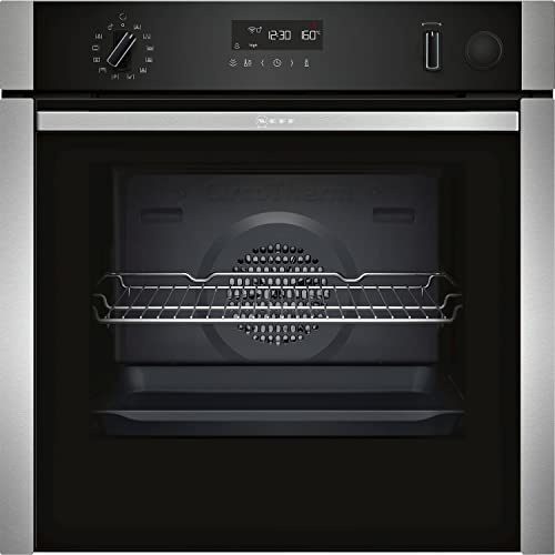 Neff N50 Slide And Hide Multifunction Single Oven - Black With Steel Trim