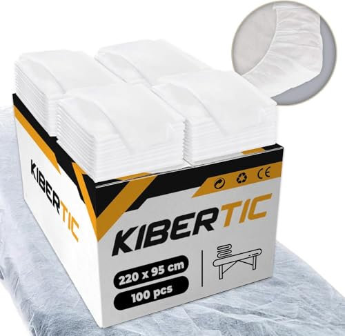KIBERTIC - 100 Stück Einweg Bettlaken Verstellbar 95x220cm, Kosmetikliege Bezug, Massageliege Auflage, Einweg Vliesstoff für SPA, Tattoo, Massagesalon, Kosmetikstudio Zubehör, Liegen Unterlage
