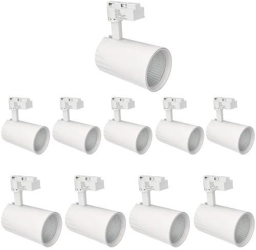 Jandei - Pack x10 Spotlight Led Rail 30W, Neutral vit 4200K, 2200 Lumen, 185V-265V AC enfas, Aluminium Belysning Inomhus, Omklädningsrum, Showcase, Affär, Kontor, Vit