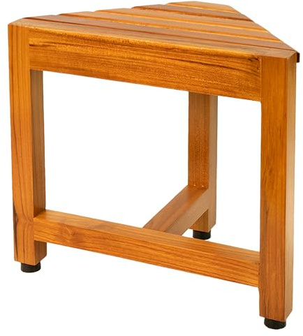 VaeFae Banco esquinero de Ducha de Teca, reposapiés de Madera, Banco de Ducha para Afeitar, Taburete de Ducha de Esquina para Ducha Interior, baño