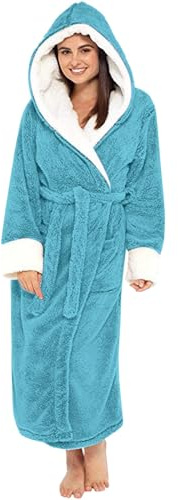 Robe de Chambre Éponge Femme Polaire Grande Taille avec Capuche - Peignoir Coton Unisexe en Peluche d'hiver Chaude pour Vêtements de Nuit Douillet