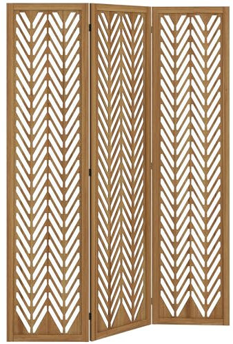 HOMCOM Paravent en Bois ajouré séparateur de pièce closion intérieur Pliable 3 Panneaux en Bois 120 x 170 cm Naturel